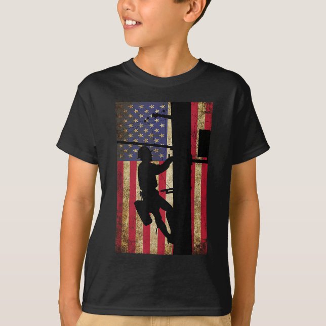 Lineman American Flag Electric Cable Lineman Gesch T-Shirt (Vorderseite)