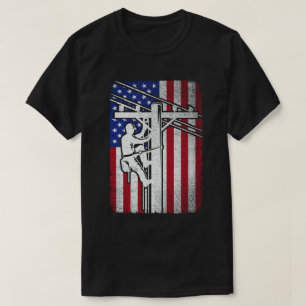 Lineman American Flag Electric Cable Lineworker T-Shirt