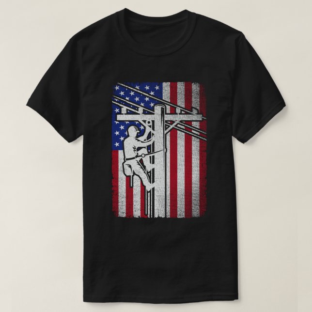 Lineman American Flag Electric Cable Lineworker T-Shirt (Design vorne)