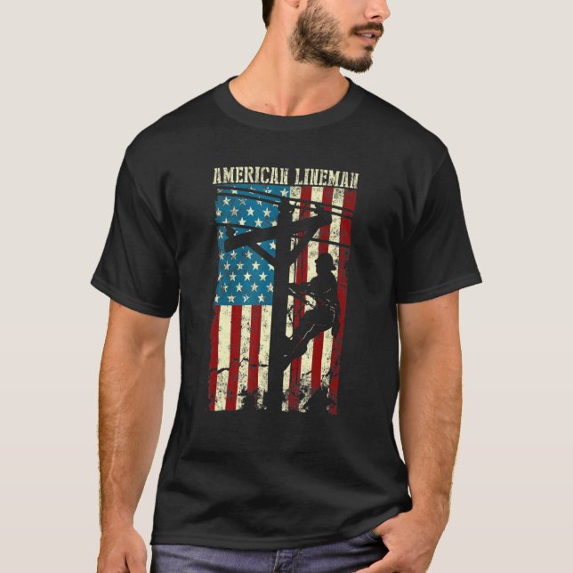 Lineman American USA Flag Electric Cable Patriotic T-Shirt (Vorderseite)