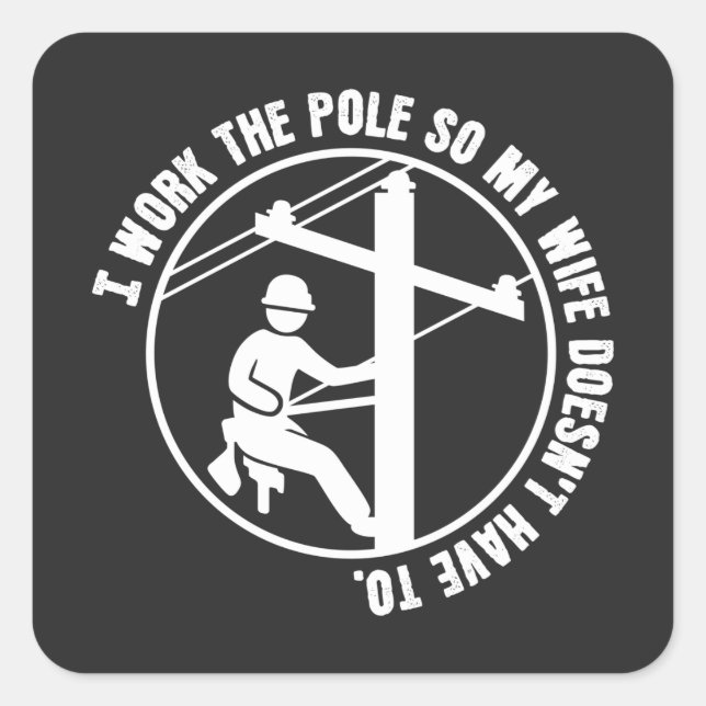 Lineman arbeitet am Pol Quadratischer Aufkleber (Vorderseite)