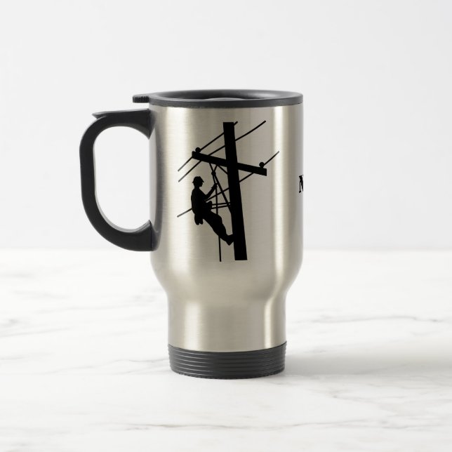 Lineman Silhouettes Nom personnalisé Travel Mug (Gauche)