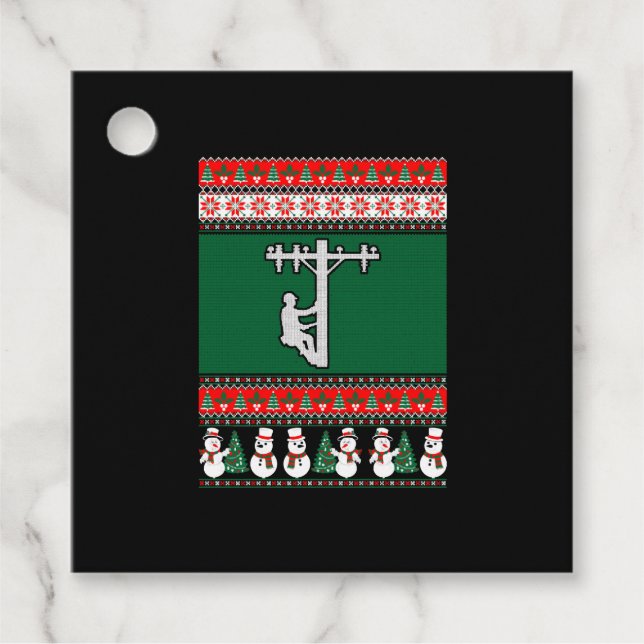 Lineman Ugly Christmas Sweater Geschenkanhänger (Vorderseite)