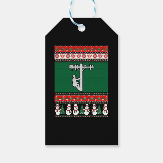 Lineman Ugly Christmas Sweater Geschenkanhänger (Vorderseite)