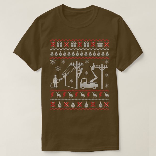 Lineman Ugly Christmas Sweater Gifts For Women Men T-Shirt (Design vorne)