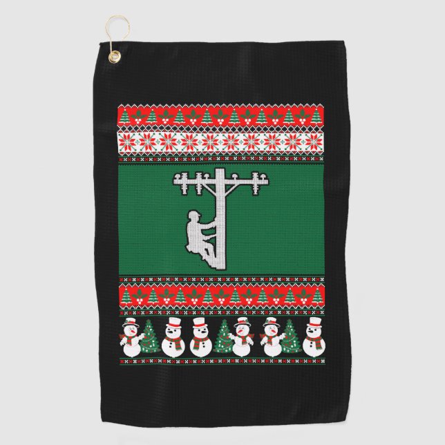 Lineman Ugly Christmas Sweater Golfhandtuch (Vorderseite)
