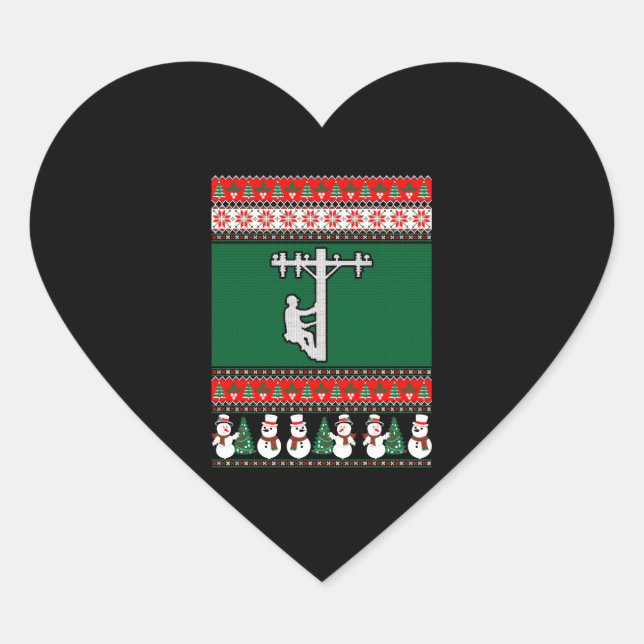 Lineman Ugly Christmas Sweater Herz-Aufkleber (Vorderseite)