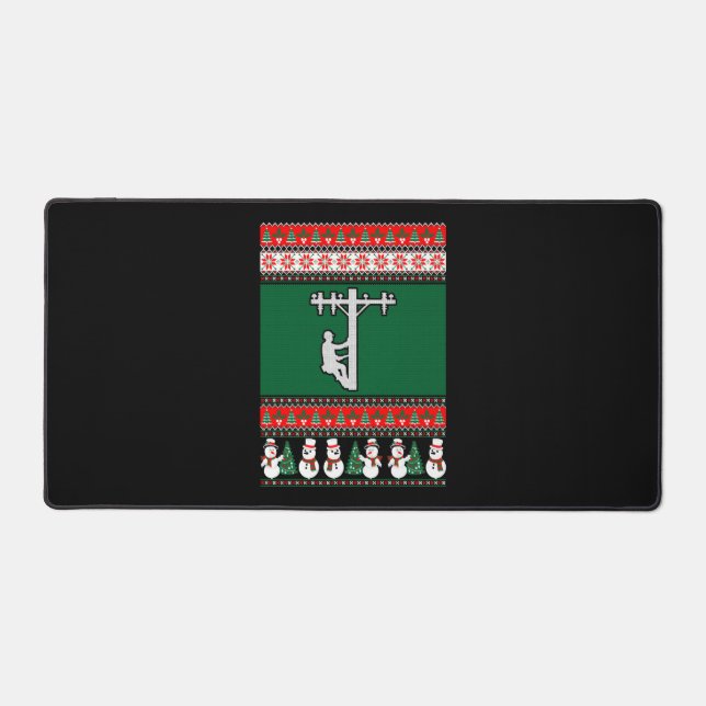 Lineman Ugly Christmas Sweater Schreibtischunterlage (Vorderseite)