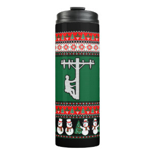 Lineman Ugly Christmas Sweater Thermosbecher