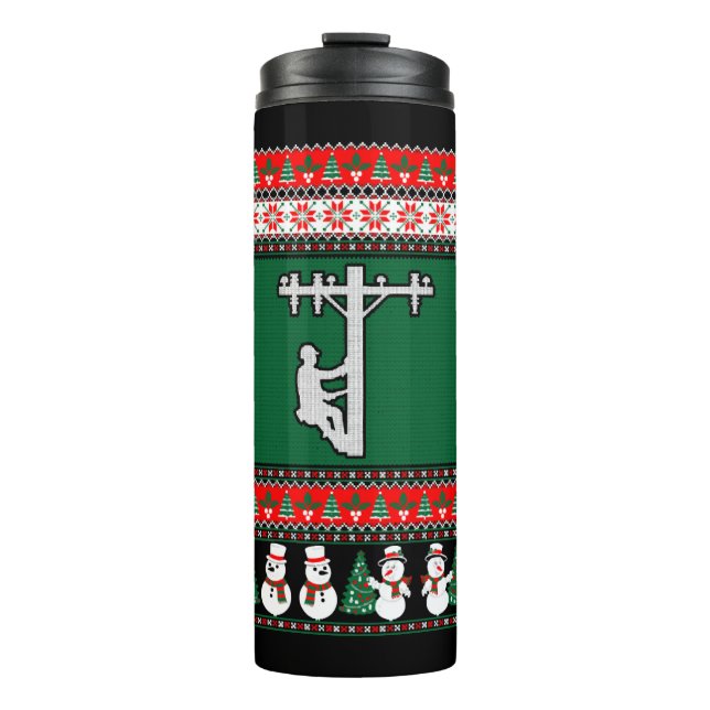 Lineman Ugly Christmas Sweater Thermosbecher (Vorderseite)