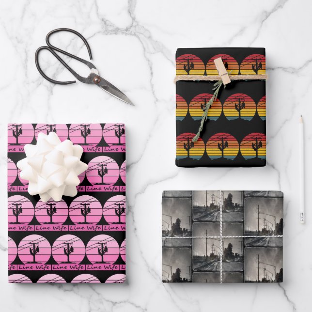 Lineman und Linefrau Themed Wrapping Paper Geschenkpapier Set (Vorderseite)