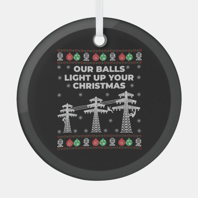 Lineman Weihnachten Unsere Bälle leuchten auf Ornament Aus Glas (Vorderseite)