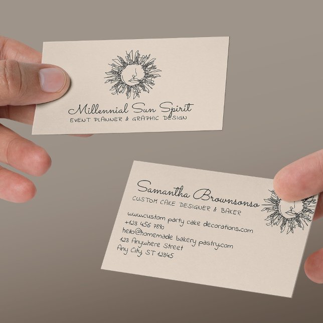 Linen Beige Abstrakte spirituelle Celestial Sun Visitenkarte (Linen Beige Abstract Spiritual Celestial Sun Business Card
)