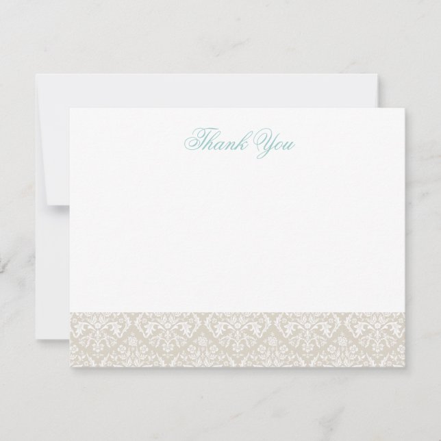 Linen Beige Elegant Damask Vielen Dank Notizkarten Dankeskarte (Vorderseite)