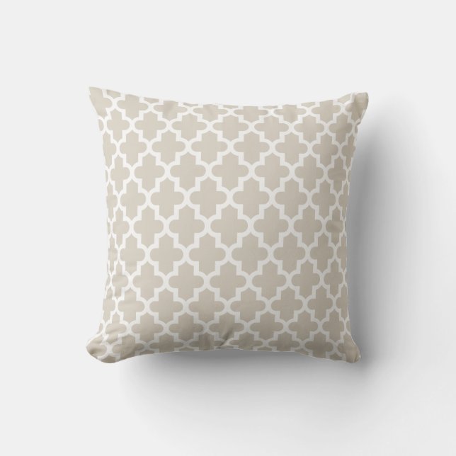 Linen Beige Modernes marokkanisches Muster Kissen (Vorderseite)