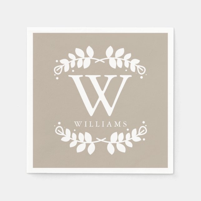 Linen Beige Monogram Serviette (Vorderseite)