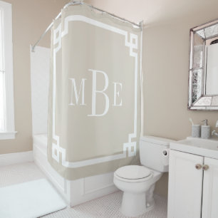 Linen Beige Monogramm für die griechische Schlüsse Duschvorhang