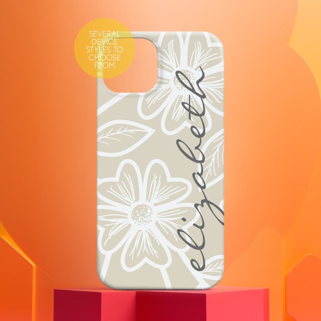 Linen Beige und Charcoal Floral Illustration Name title_seo2 (Personalized Phone Case - Many Device Styles to Choose From)