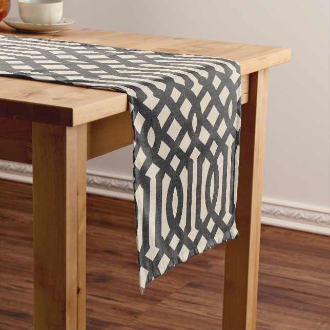 Linen Beige und Kohle Moderne Trellis Kurzer Tischläufer (Beispiel)