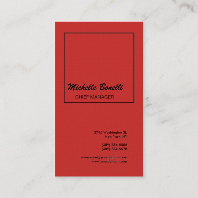 Linen Beruflich Minimalistisch Moderne Rot Visitenkarte (Vorderseite)