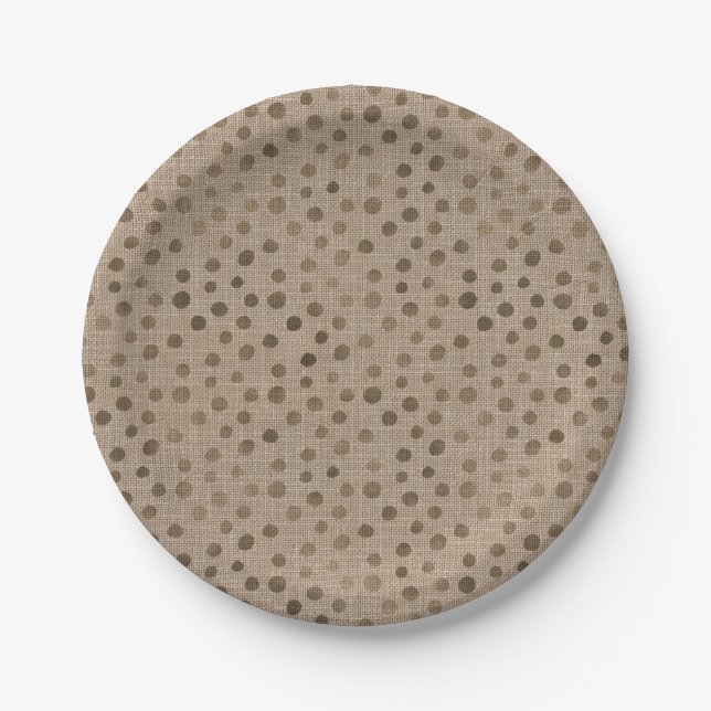 Linen Brown Dots Chic Bride Stamm Rustikal Moderne Pappteller (Vorderseite)