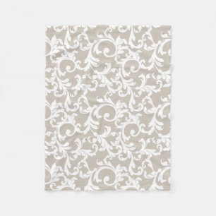 Linen Elegant Damask Print Fleecedecke