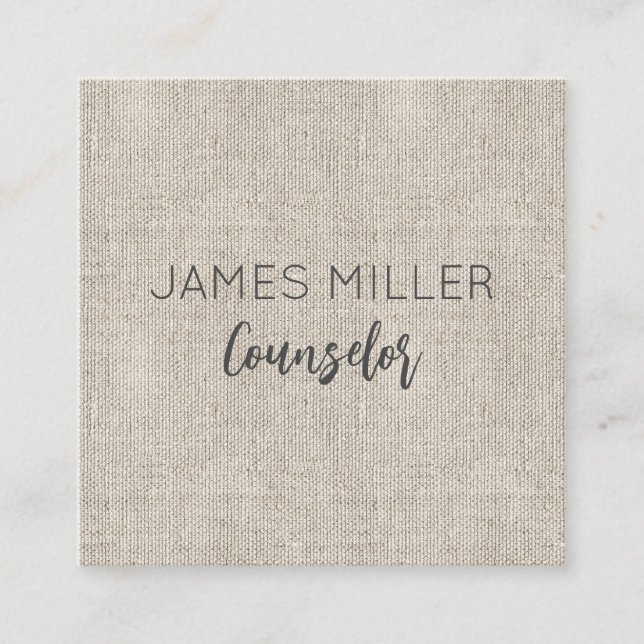Linen Fabric Natural NAME Office zeitlos Quadratische Visitenkarte (Vorderseite)