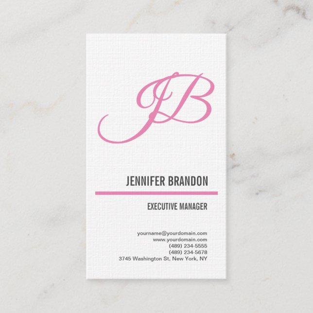 Linen Feminine Handschrift Monogramm Minimalistisc Visitenkarte (Vorderseite)