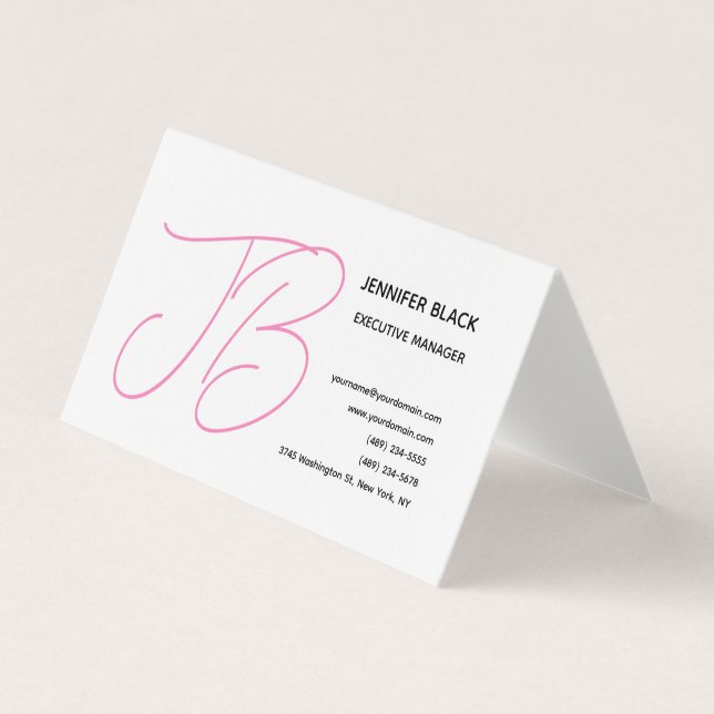 Linen fett Monogram Pink Weiß Moderne Schlicht Visitenkarten (Vorderseite)