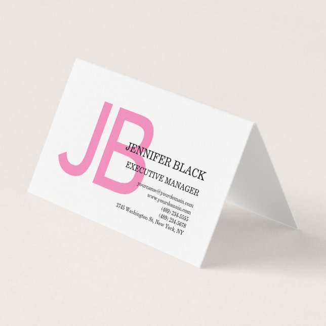 Linen fett Monogram Pink Weiß Moderne Schlicht Visitenkarten (Vorderseite)