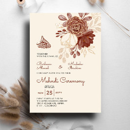 Linen Gold gliter Aquarell floral Islamisch Mehndi Einladung