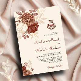 Linen gold Glitzer Aquarellblume Islamische Hochze Einladung