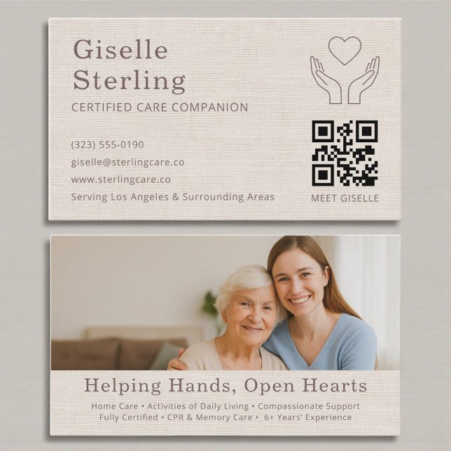 Linen Home Caregiver QR Code Certified Support Visitenkarte (Von Creator hochgeladen)