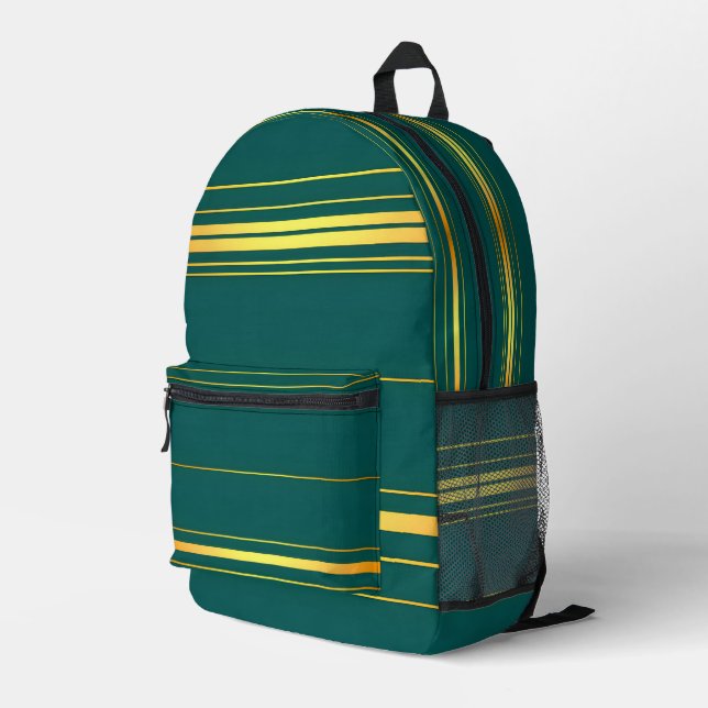 Linen Luxus moderne grüne Gold Texture Collection Bedruckter Rucksack (Rückseitige Ecke Rechts)