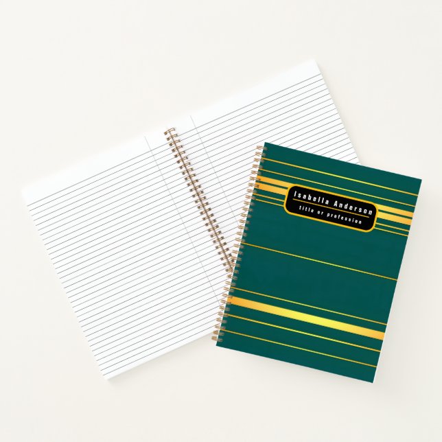 Linen Luxus moderne grüne Gold Texture Collection Notizbuch (Innenseite)