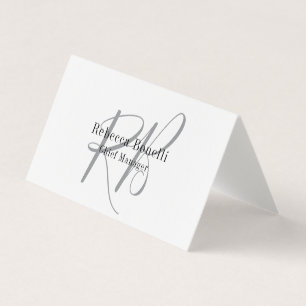 Linen Monogram Manager Zeltfalte Schlicht Visitenkarten