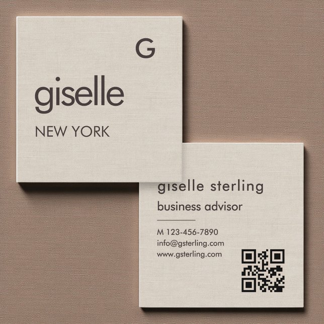 Linen Monogram QR Code Minimalist  Quadratische Visitenkarte (Von Creator hochgeladen)