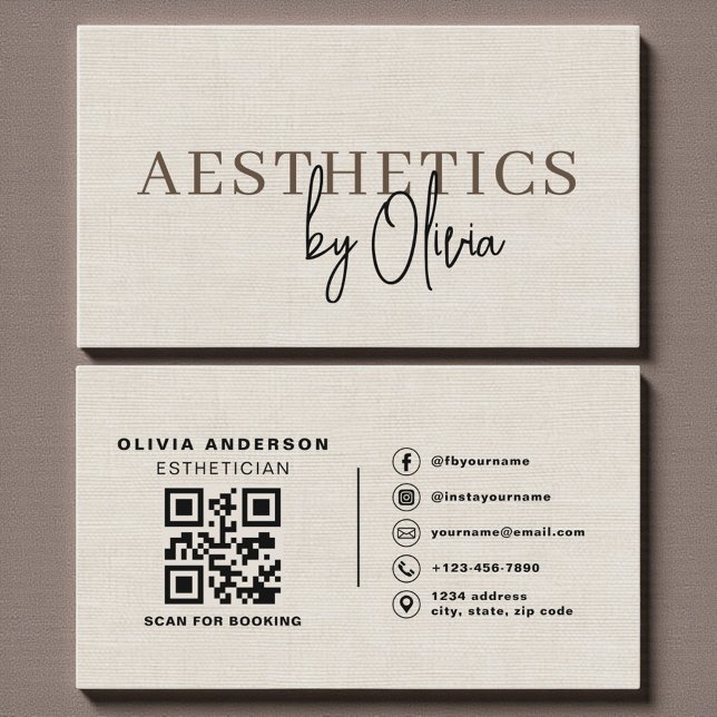 Linen Neutral Skincare Esthetician QR Code  Visitenkarte (Von Creator hochgeladen)