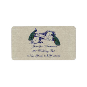 Linen Peacock Rustic Wedding RSVP Labels Adressaufkleber