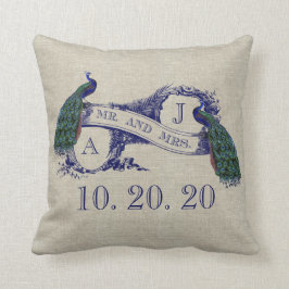 Linen Peacock Rustikales Hochzeitskissen Kissen