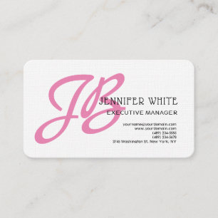 Linen Pink Monogram White Modern Feminine Visitenkarte