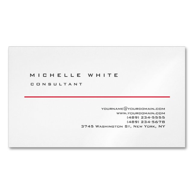 Linen Red White Classic Elegante Schlicht Beruflic Magnetische Visitenkarte (Vorderseite)