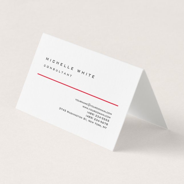 Linen Red White Classic Elegante Schlicht Beruflic Visitenkarten (Vorderseite)