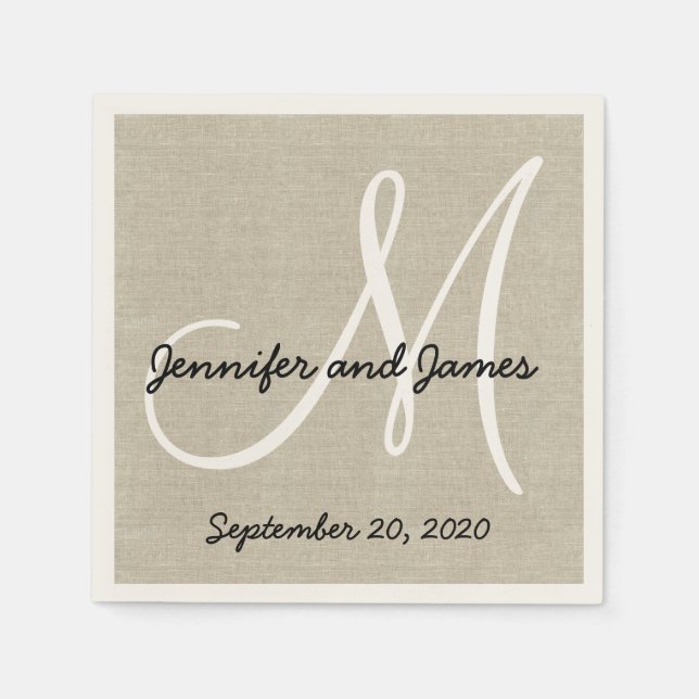 Linen Rustic Monogram Paper Napkins Serviette (Vorderseite)