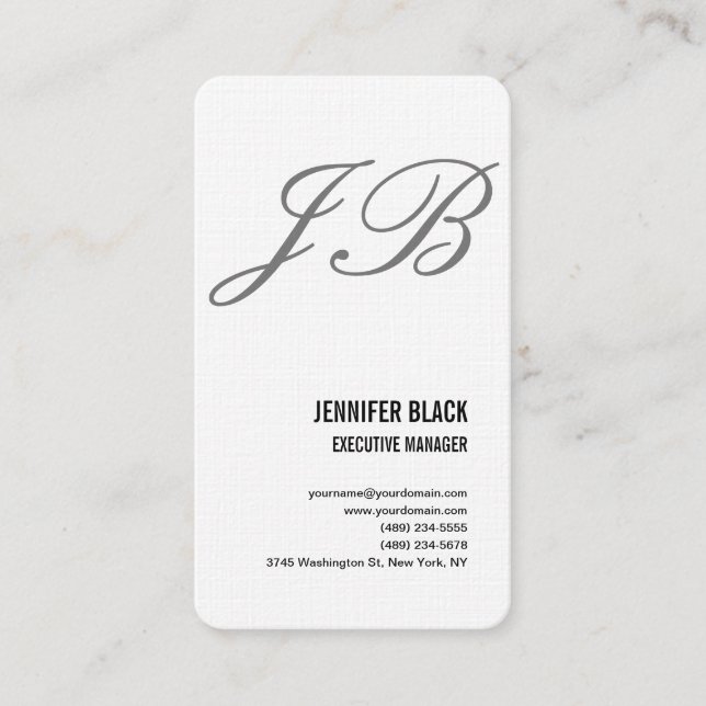 Linen Schwarz-weiß Grau Monogram Minimalistisch mo Visitenkarte (Vorderseite)