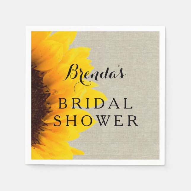 Linen Sunflower | Brautparty Paper Napkins Serviette (Vorderseite)