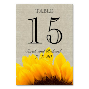 Linen Sunflower Rustic Wedding Tischnummer Card