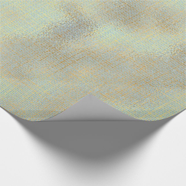 Linen Texture Gold Wasser Blue Minimal Geschenkpapier (Ecke)