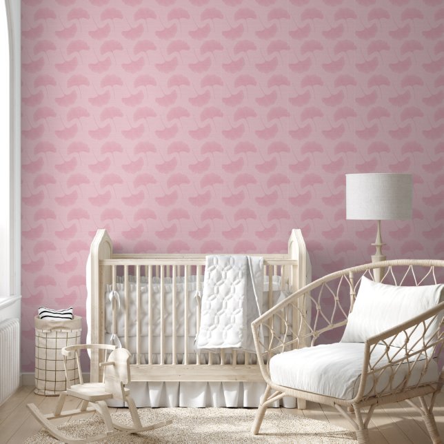 Linen Textured Pastel Pink & Rose Gingko Blätter Tapete (Kinder)