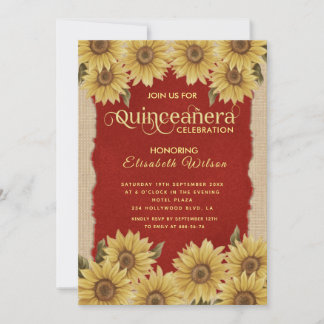 Linen Vintage Sonnenblume Rote Quinceañera Einladu Einladung